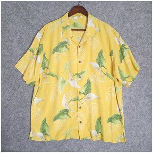 TOMMY BAHAMA Mens XL Yellow Lucky Calla Lily Silk Hawaiian Camp Shirt T32344